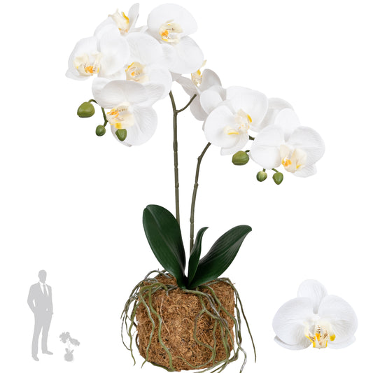 Orhidee artificiala alba cu aspect natural H53 cm cu 2 tulpini