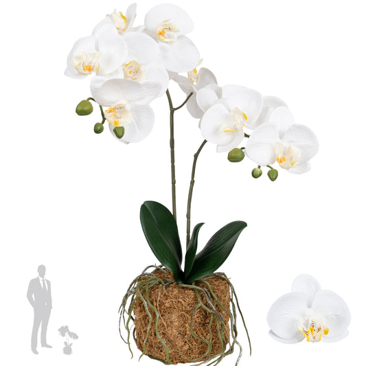 Orhidee artificiala alba cu aspect natural H53 cm cu 2 tulpini