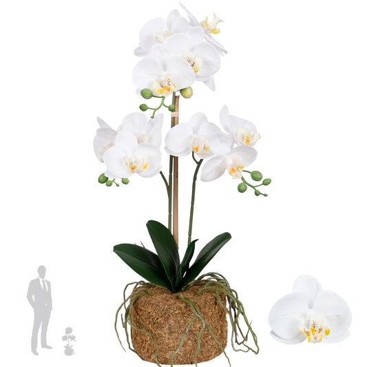 Orhidee artificiala alba cu aspect natural H53 cm cu 2 tulpini si 3 ramificatii