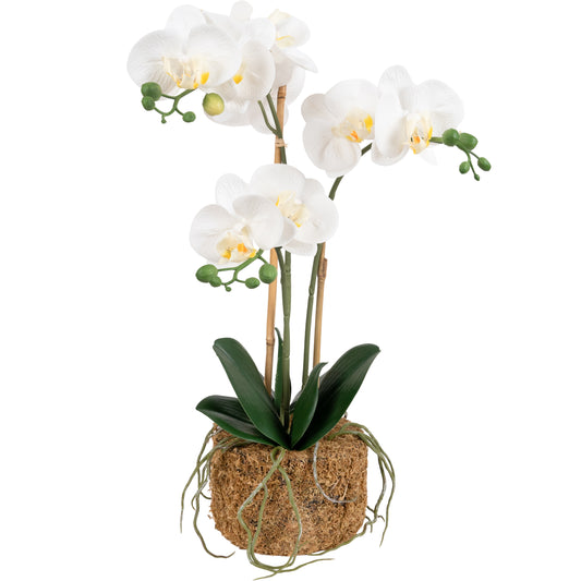 Orhidee artificiala alba cu aspect natural H53 cm cu 3 tulpini