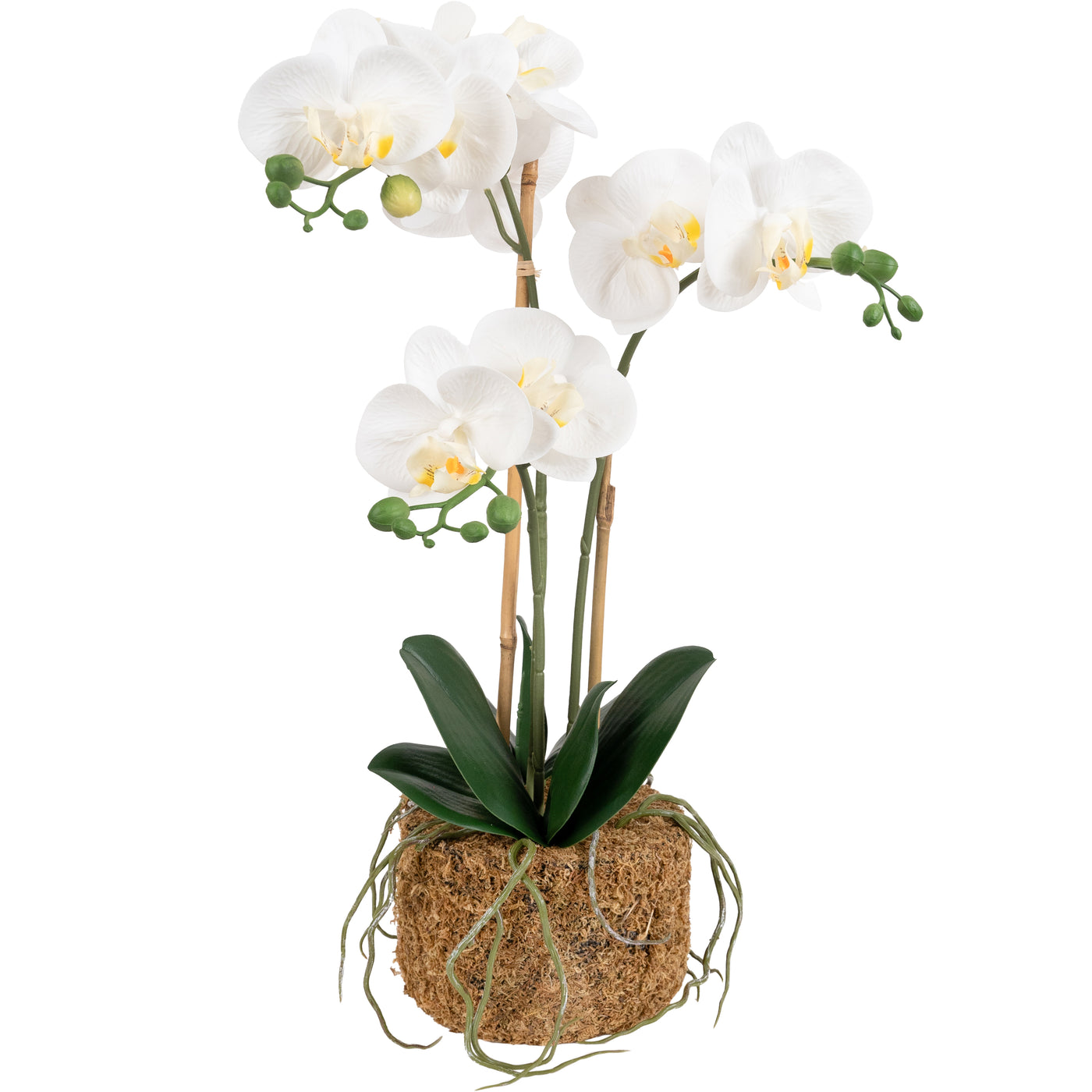 Orhidee artificiala alba cu aspect natural H53 cm cu 3 tulpini