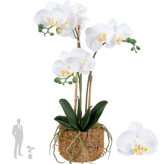 Orhidee artificiala alba cu aspect natural H53 cm cu 3 tulpini