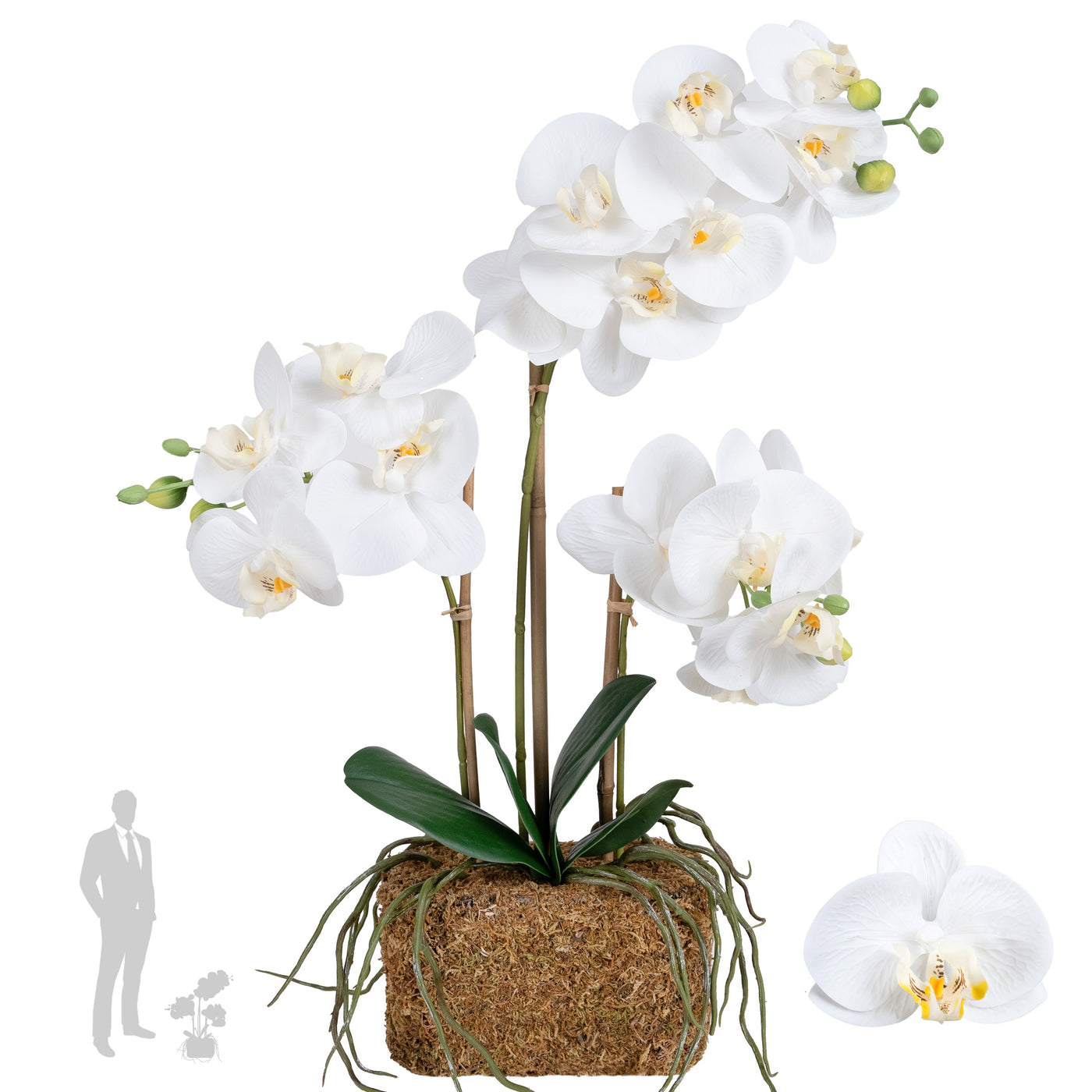 Orhidee artificiala alba cu aspect natural H54 cm cu 3 tulpini