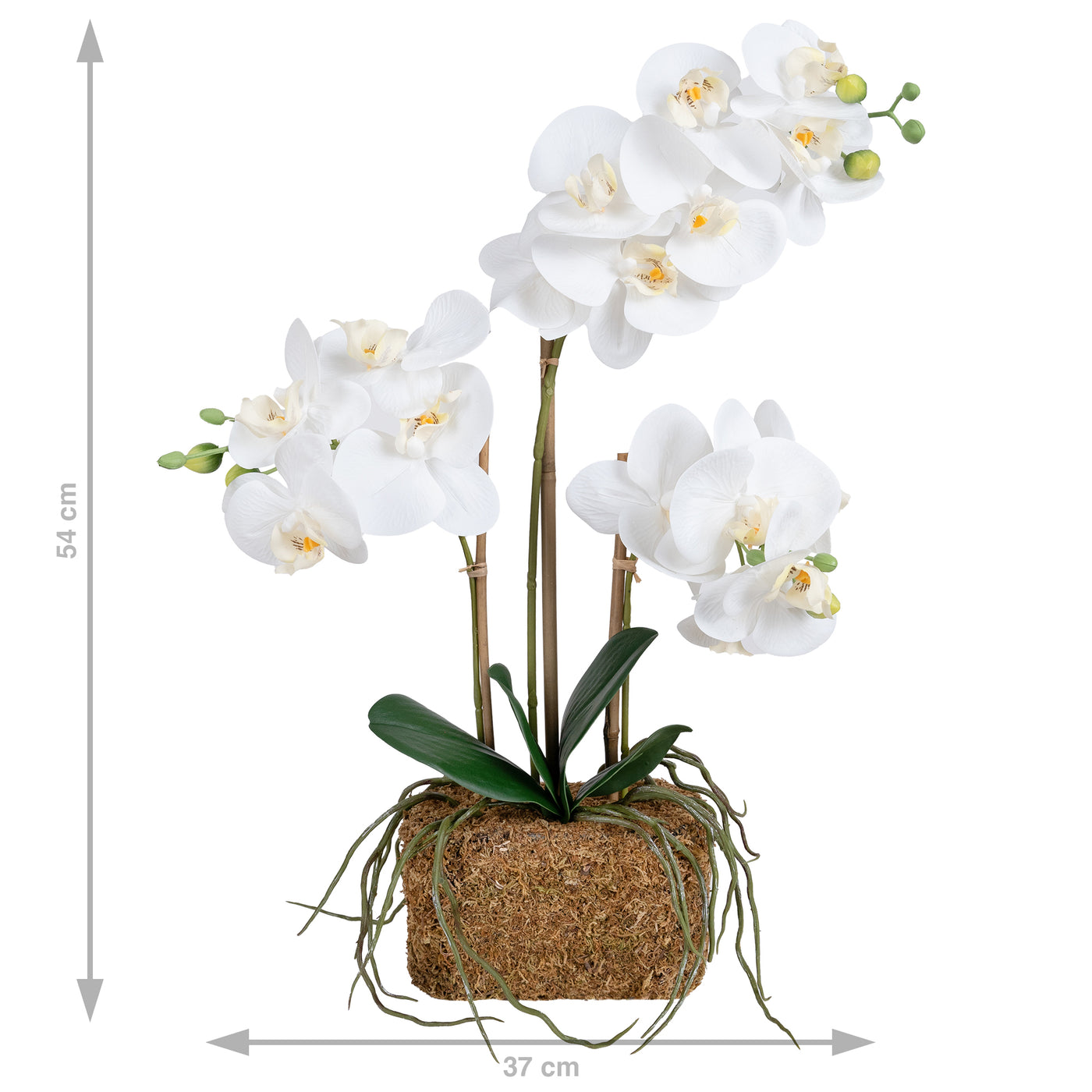 Orhidee artificiala alba cu aspect natural H54 cm cu 3 tulpini
