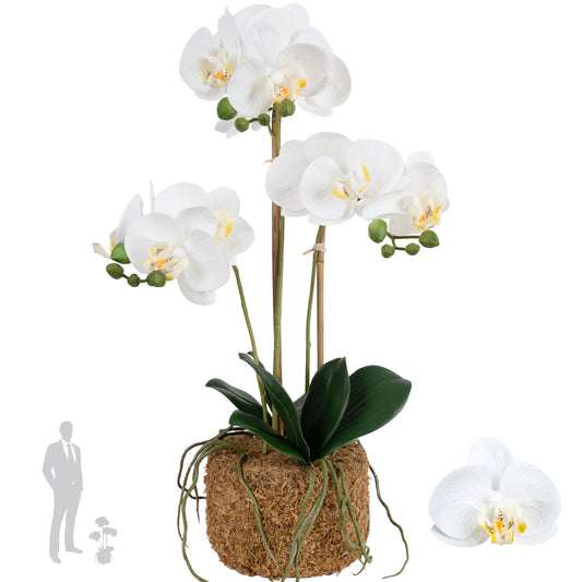 Orhidee artificiala alba cu aspect natural H54 cm cu 3 tulpini