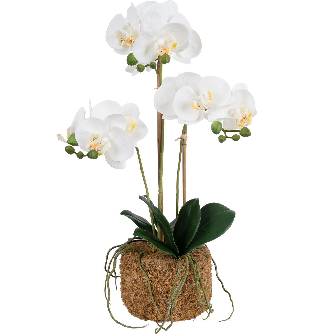Orhidee artificiala alba cu aspect natural H54 cm cu 3 tulpini