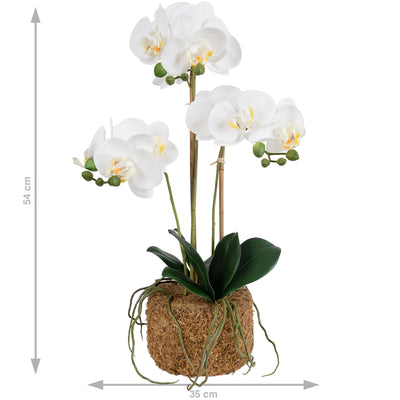 Orhidee artificiala alba cu aspect natural H54 cm cu 3 tulpini