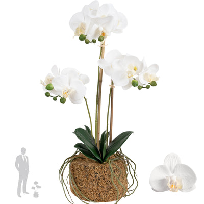 Orhidee artificiala alba cu aspect natural H54 cm cu 3 tulpini