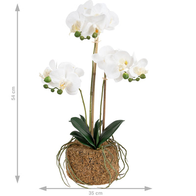 Orhidee artificiala alba cu aspect natural H54 cm cu 3 tulpini