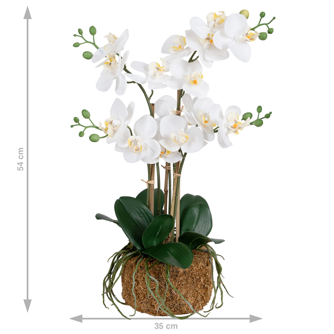 Orhidee artificiala alba cu aspect natural H54 cm cu 5 tulpini