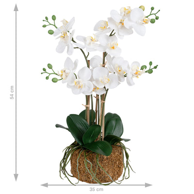 Orhidee artificiala alba cu aspect natural H54 cm cu 5 tulpini