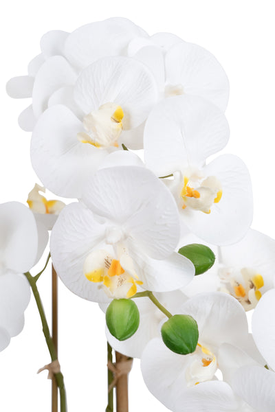 Orhidee artificiala alba cu aspect natural H55 cm cu 3 tulpini