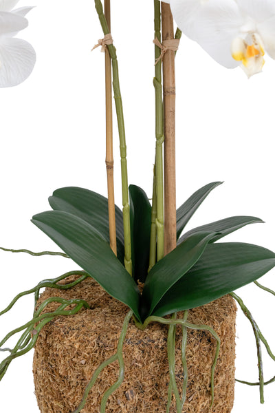 Orhidee artificiala alba cu aspect natural H55 cm cu 3 tulpini