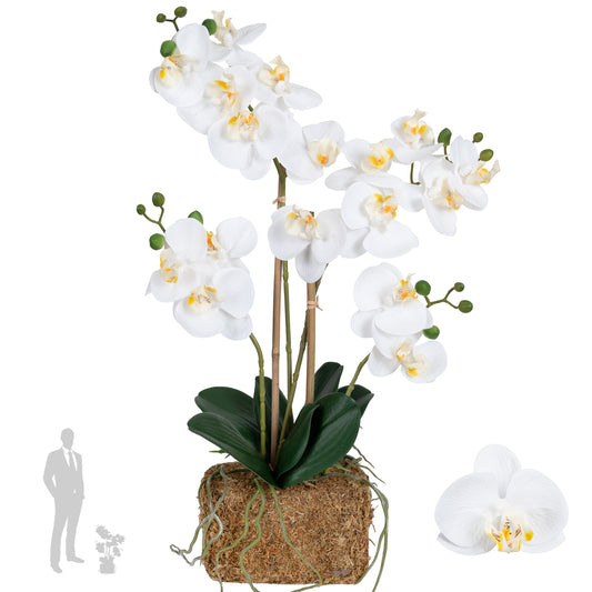 Orhidee artificiala alba cu aspect natural H55 cm cu 4 tulpini