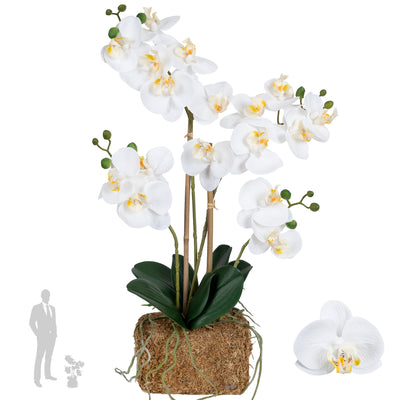 Orhidee artificiala alba cu aspect natural H55 cm cu 4 tulpini