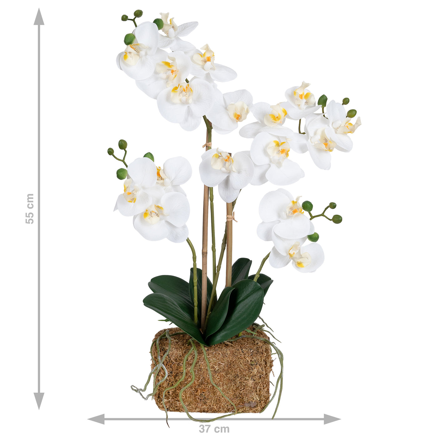 Orhidee artificiala alba cu aspect natural H55 cm cu 4 tulpini