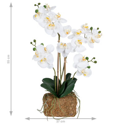Orhidee artificiala alba cu aspect natural H55 cm cu 4 tulpini