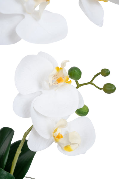 Orhidee artificiala alba cu aspect natural H55 cm cu 4 tulpini
