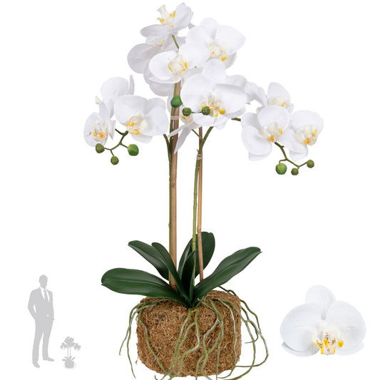 Orhidee artificiala alba cu aspect natural H56 cm cu 2 tulpini