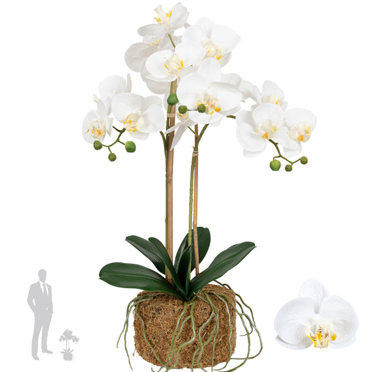 Orhidee artificiala alba cu aspect natural H56 cm cu 2 tulpini