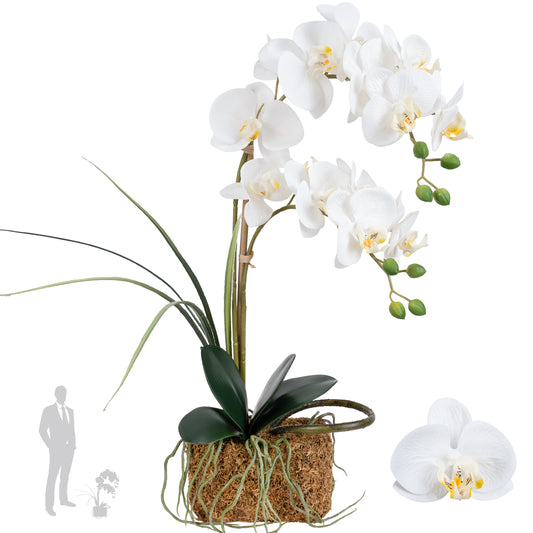 Orhidee artificiala alba cu aspect natural H58 cm cu 2 tulpini
