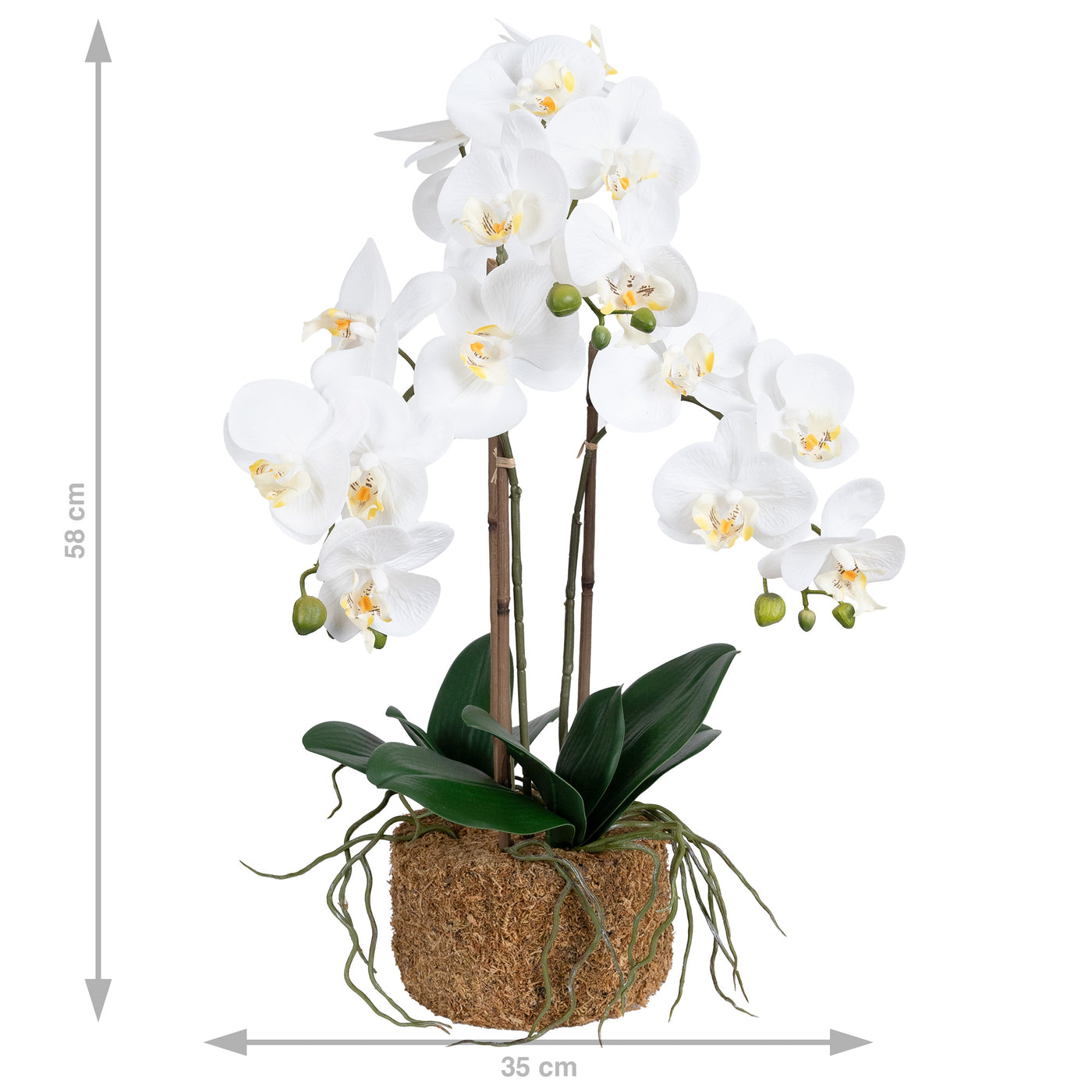 Orhidee artificiala alba cu aspect natural H58 cm cu 3 tulpini