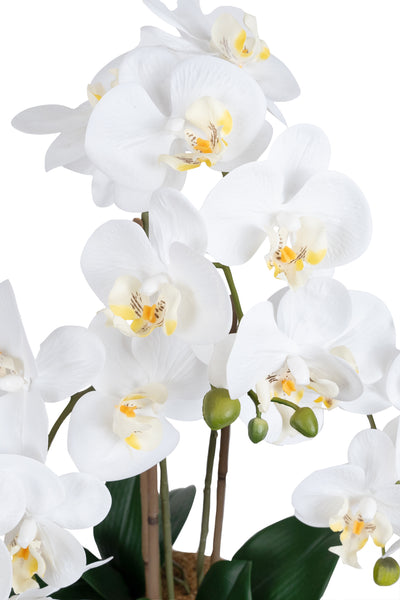 Orhidee artificiala alba cu aspect natural H58 cm cu 3 tulpini