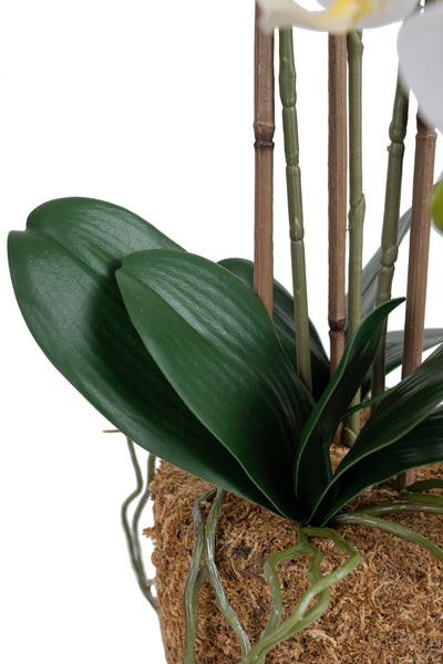 Orhidee artificiala alba cu aspect natural H58 cm cu 3 tulpini