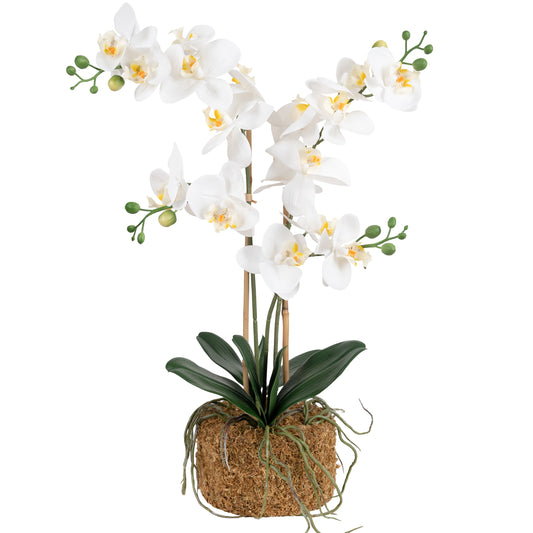Orhidee artificiala alba cu aspect natural H59 cm cu 3 tulpini