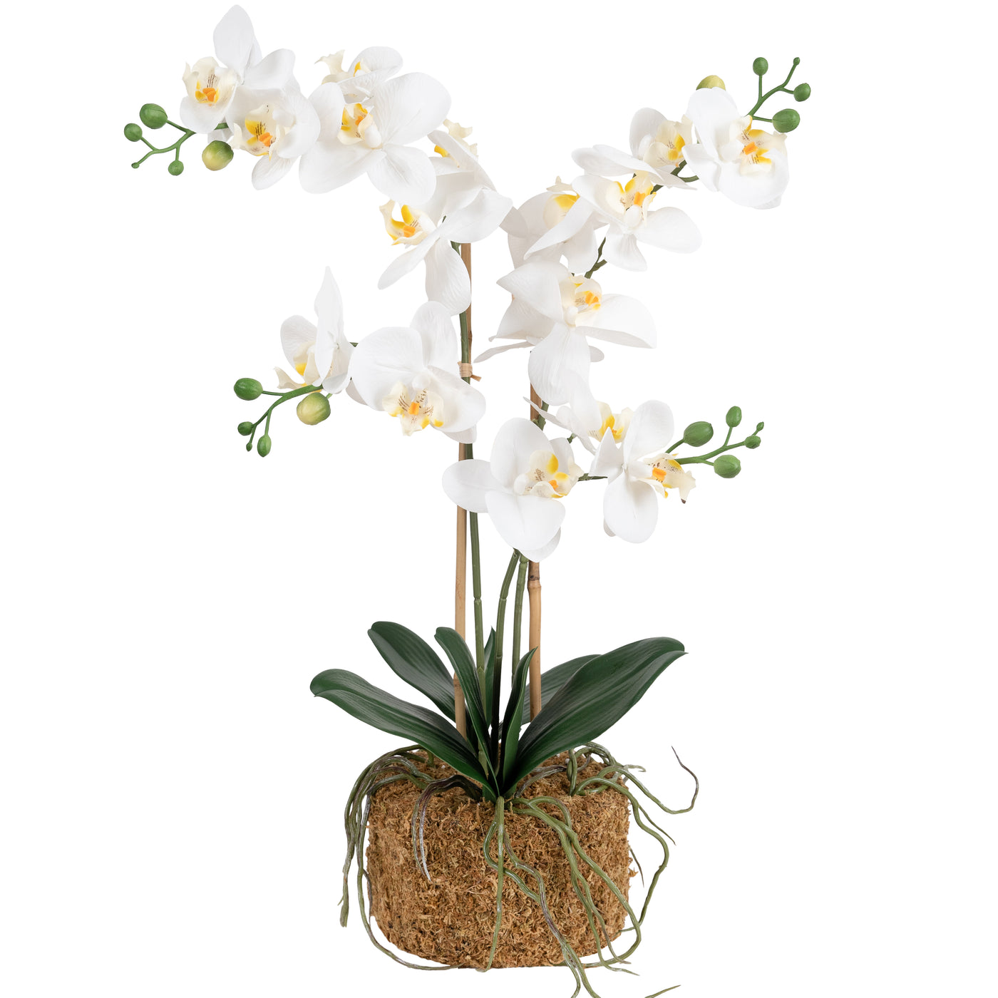 Orhidee artificiala alba cu aspect natural H59 cm cu 3 tulpini