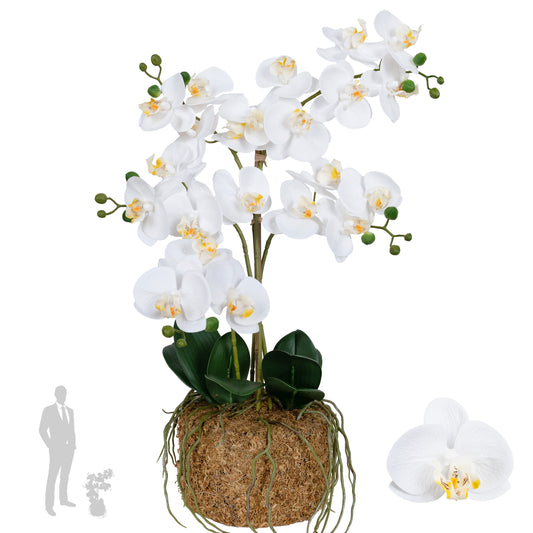 Orhidee artificiala alba cu aspect natural H59 cm cu 5 tulpini