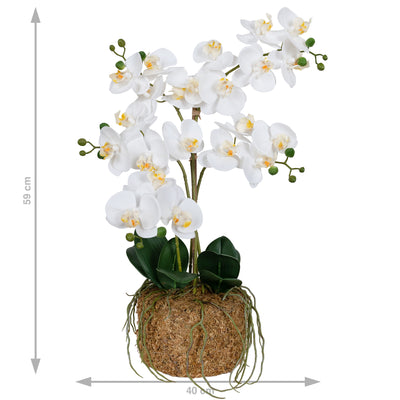 Orhidee artificiala alba cu aspect natural H59 cm cu 5 tulpini