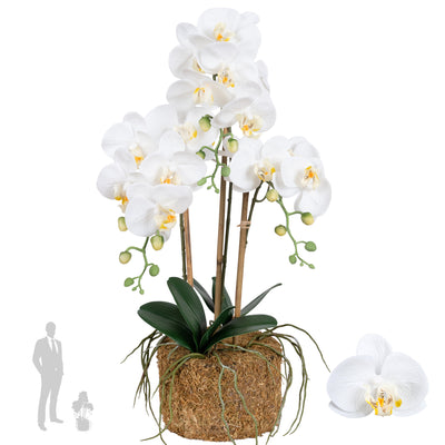 Orhidee artificiala alba cu aspect natural H61 cm cu 3 tulpini