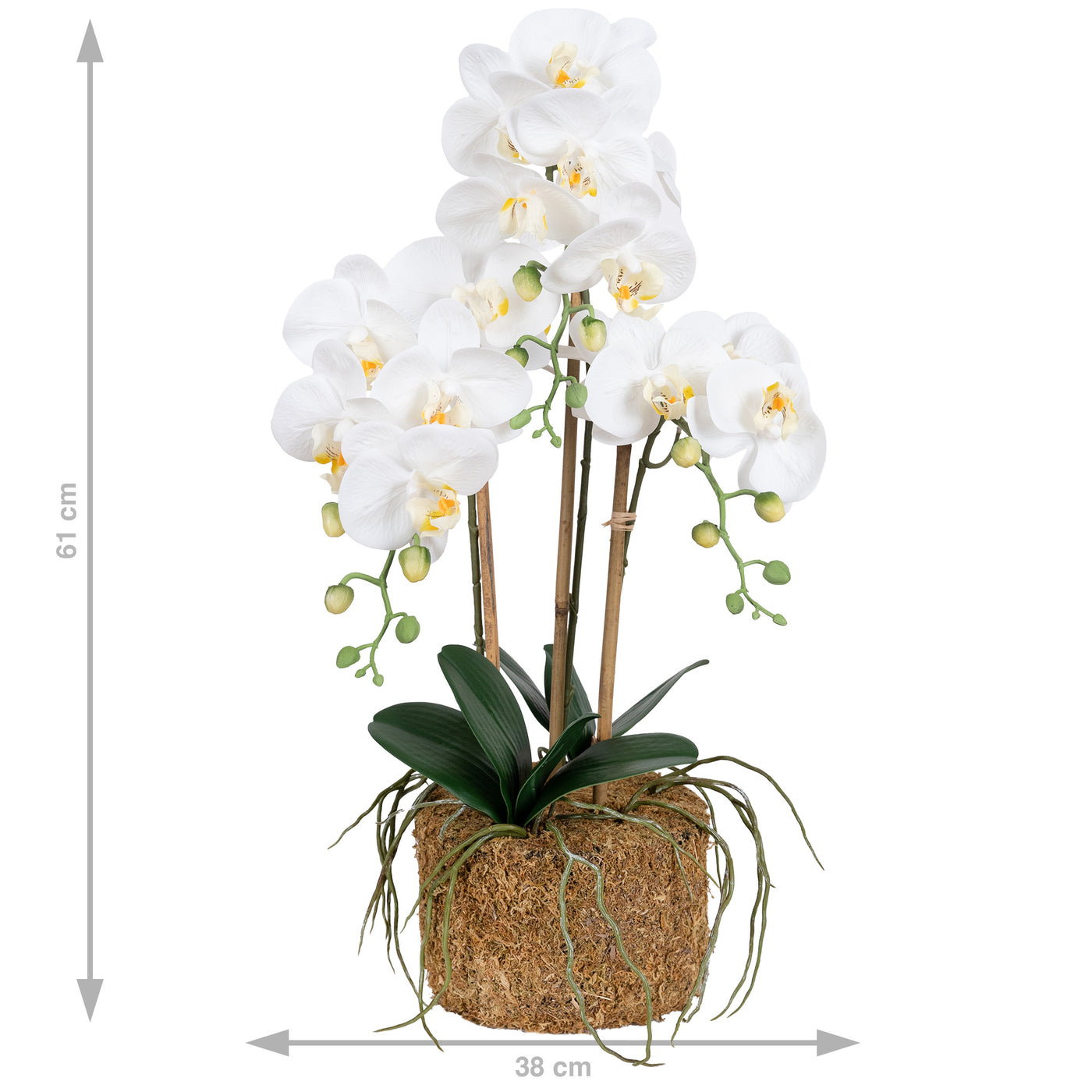 Orhidee artificiala alba cu aspect natural H61 cm cu 3 tulpini