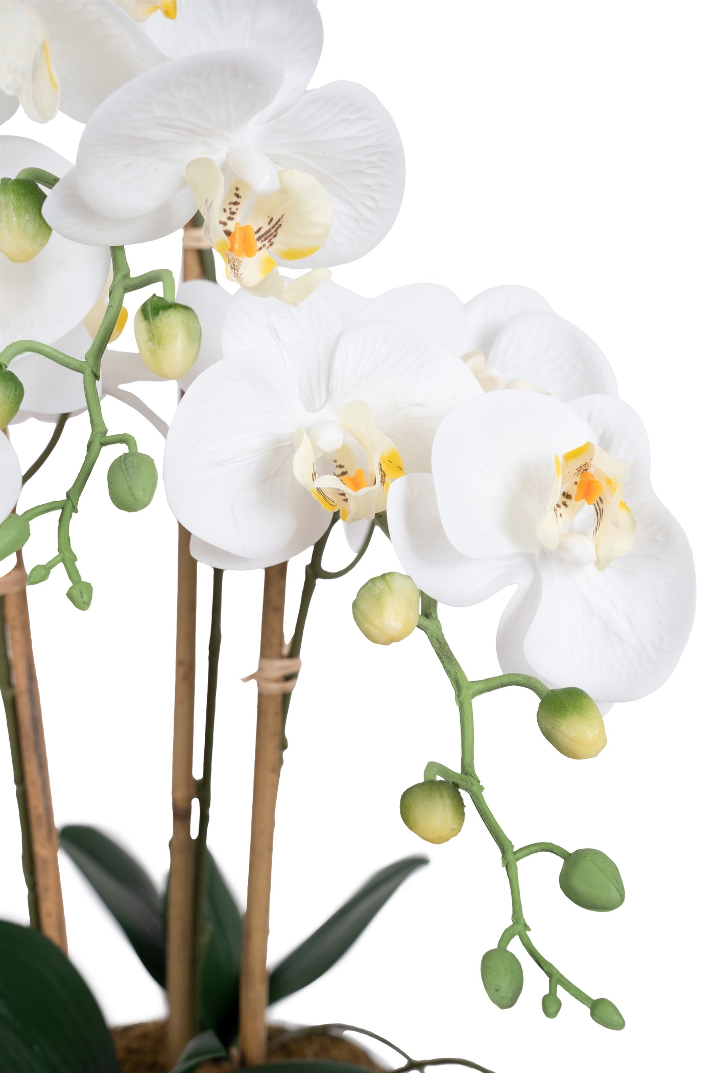 Orhidee artificiala alba cu aspect natural H61 cm cu 3 tulpini