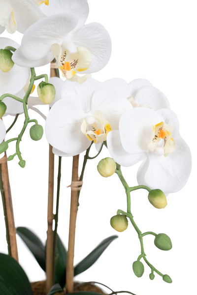 Orhidee artificiala alba cu aspect natural H61 cm cu 3 tulpini