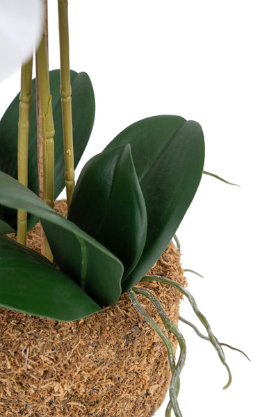 Orhidee artificiala alba cu aspect natural H61 cm cu 3 tulpini