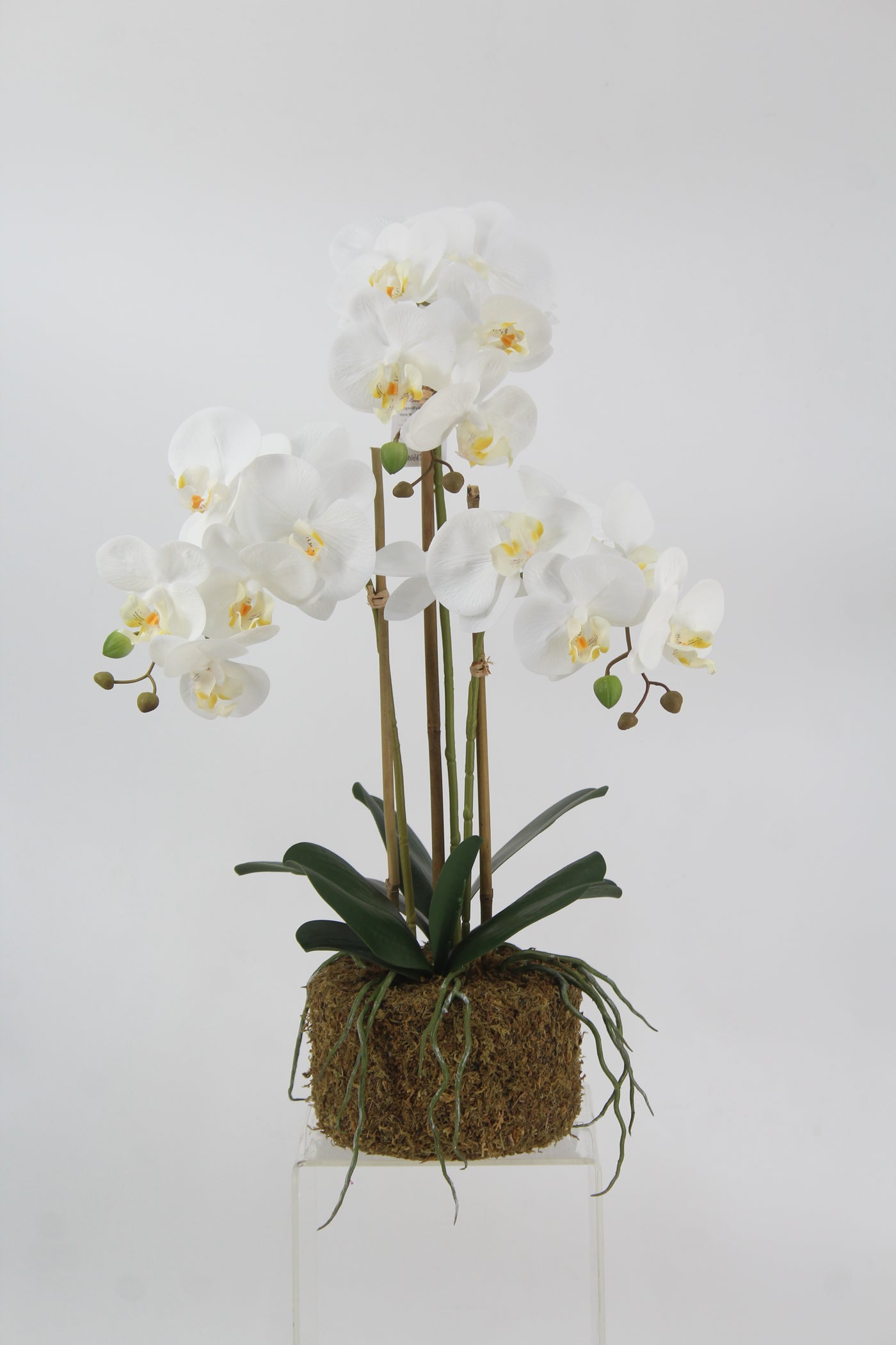 Orhidee artificiala alba cu aspect natural H61 cm cu 3 tulpini