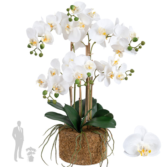 Orhidee artificiala alba cu aspect natural H62 cm cu 6 tulpini