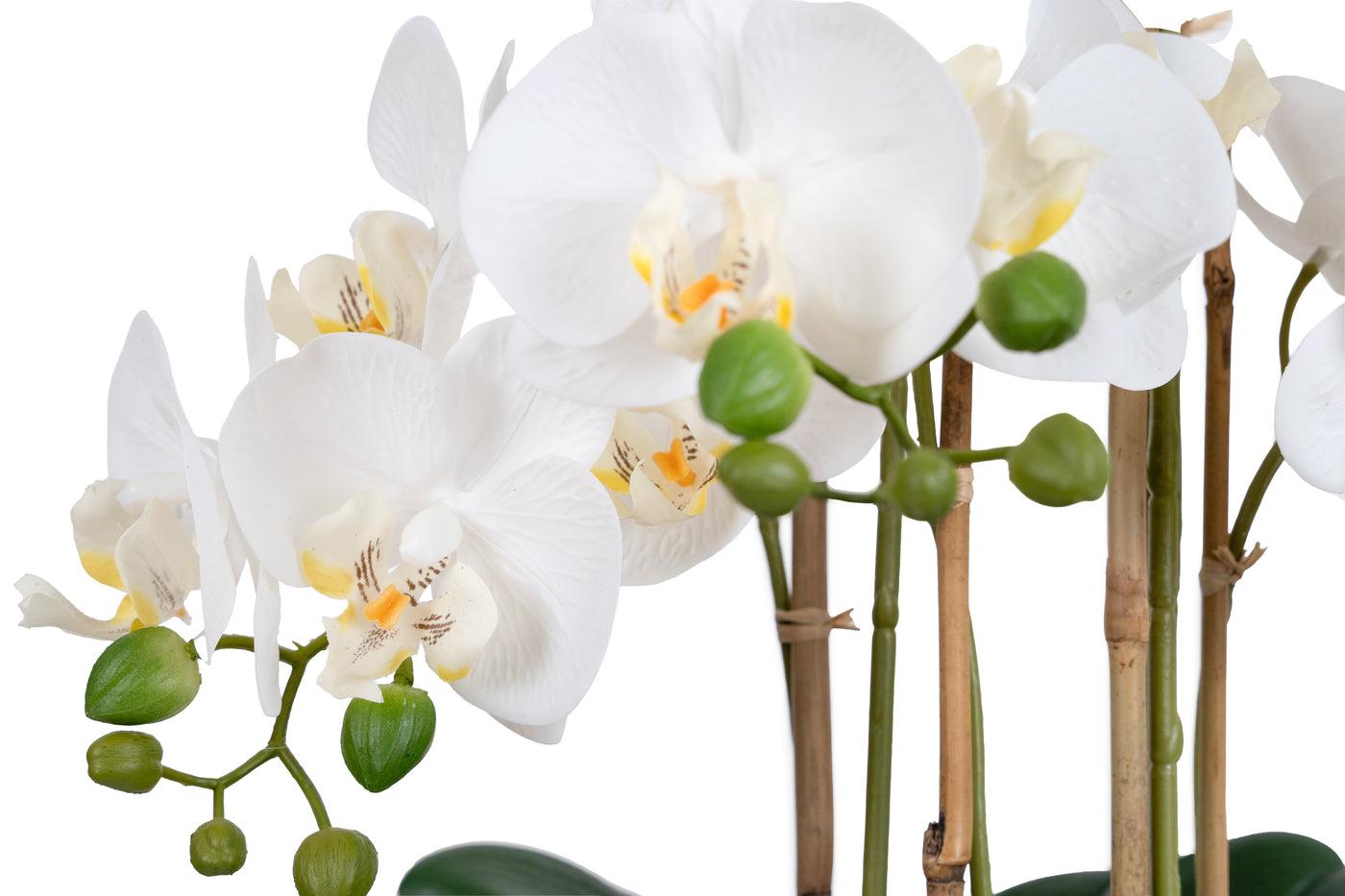 Orhidee artificiala alba cu aspect natural H62 cm cu 6 tulpini