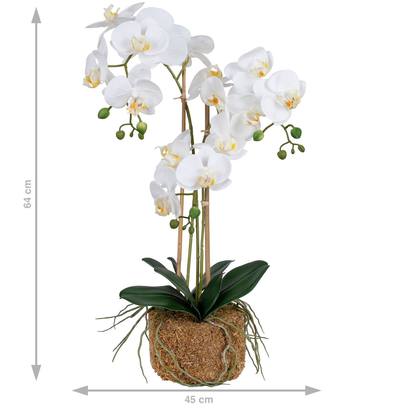 Orhidee artificiala alba cu aspect natural H64 cm cu 3 tulpini