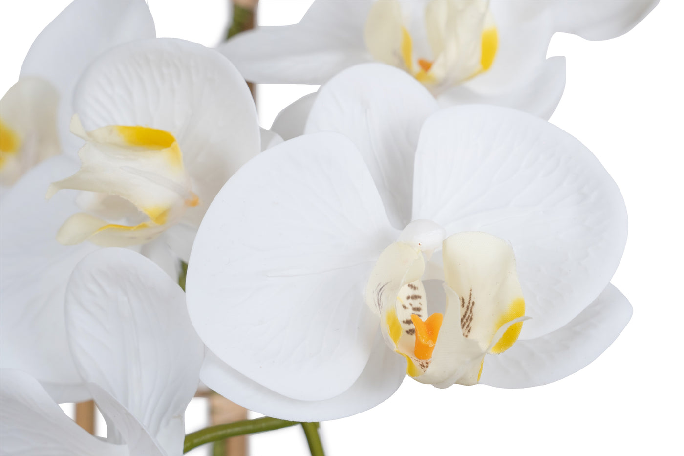 Orhidee artificiala alba cu aspect natural H64 cm cu 3 tulpini