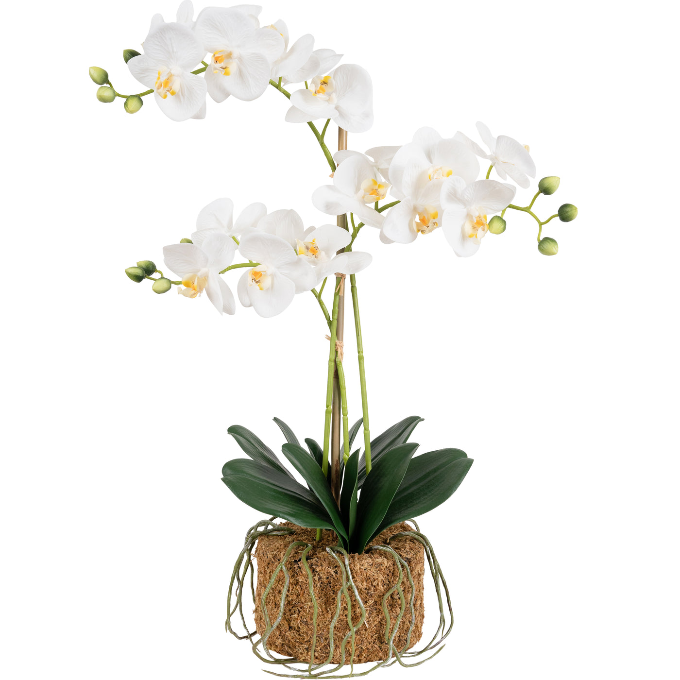 Orhidee artificiala alba cu aspect natural H64 cm cu 3 tulpini