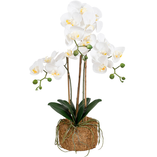 Orhidee artificiala alba cu aspect natural H65 cm cu 3 tulpini