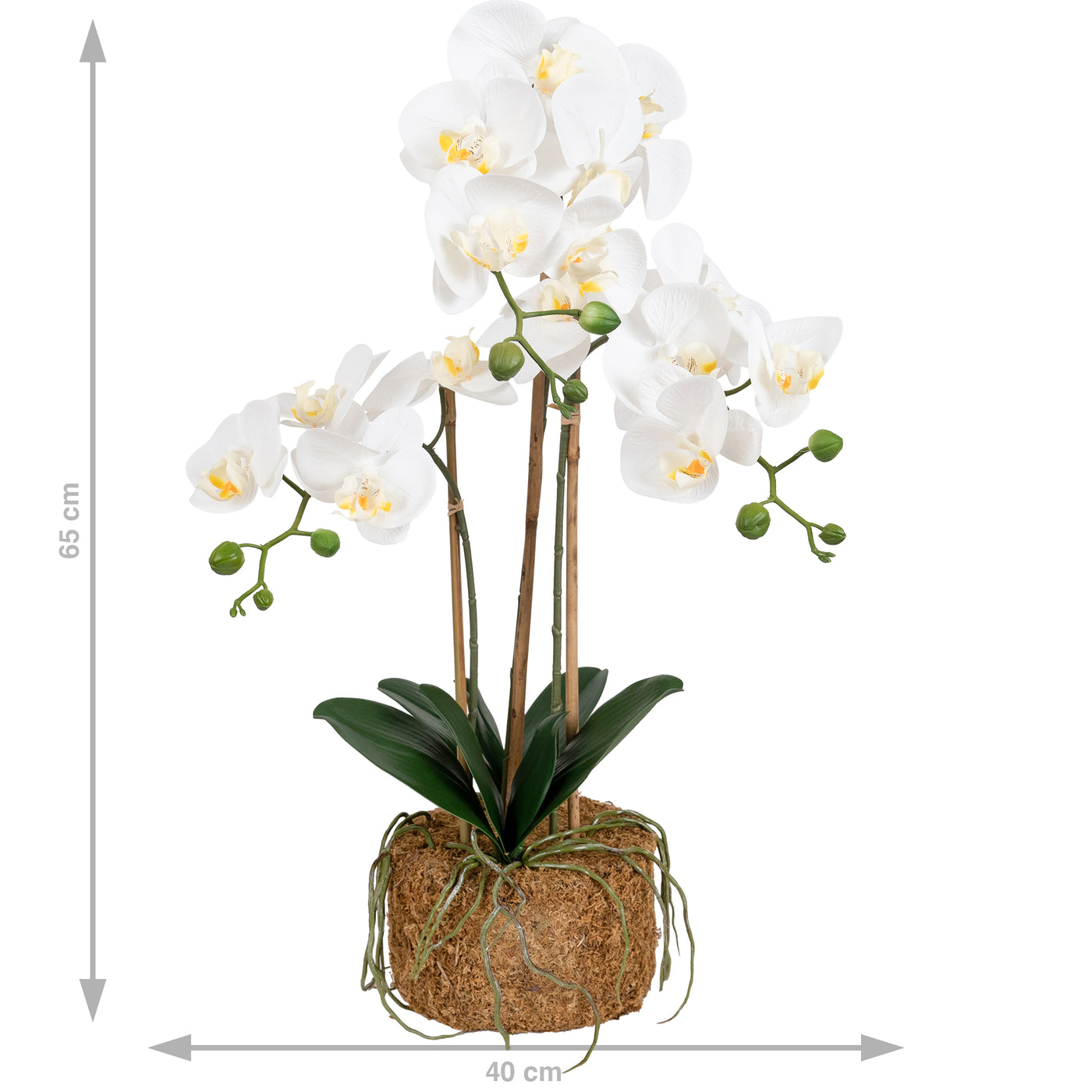 Orhidee artificiala alba cu aspect natural H65 cm cu 3 tulpini