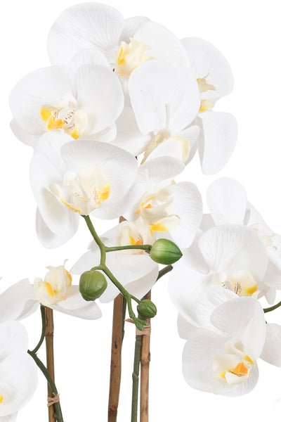 Orhidee artificiala alba cu aspect natural H65 cm cu 3 tulpini