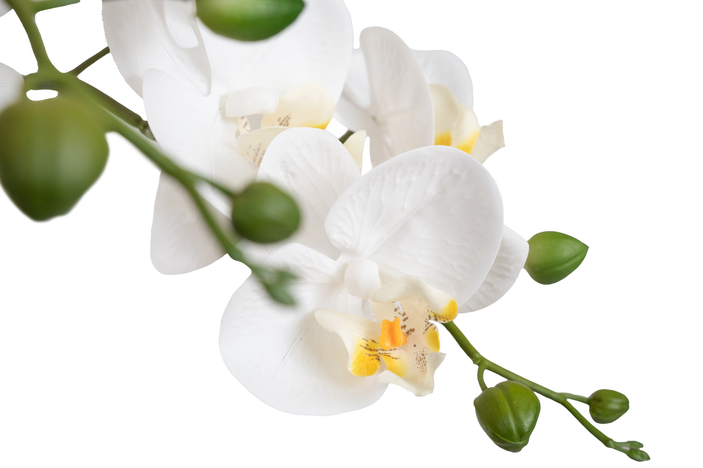 Orhidee artificiala alba cu aspect natural H65 cm cu 3 tulpini