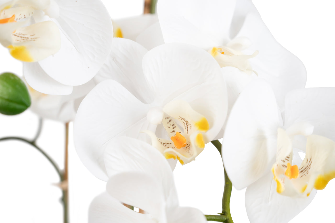 Orhidee artificiala alba cu aspect natural H65 cm cu 3 tulpini