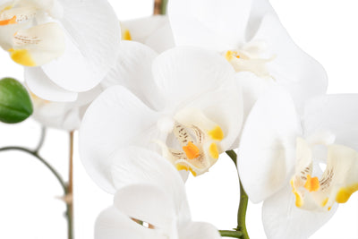 Orhidee artificiala alba cu aspect natural H65 cm cu 3 tulpini