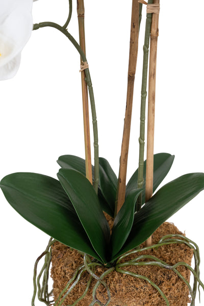 Orhidee artificiala alba cu aspect natural H65 cm cu 3 tulpini
